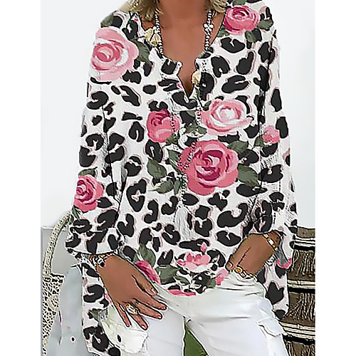 

Women's Office / Career Daily Blouse - Floral V Neck Black