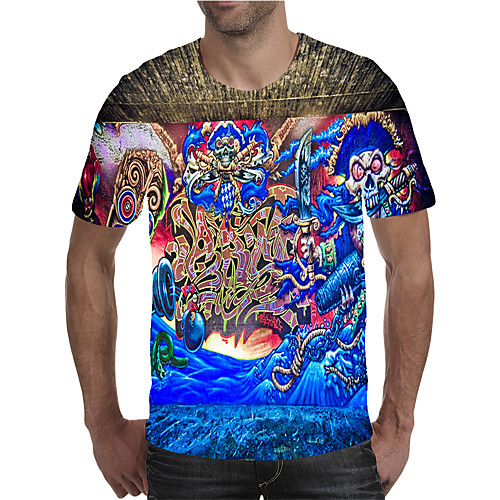 

Men's Daily Going out Street chic / Exaggerated T-shirt - Geometric / 3D / Graphic Pleated / Print Rainbow