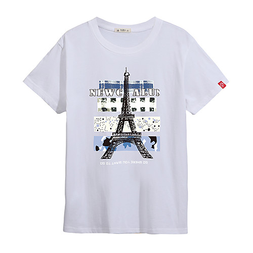 

Men's Color Block Graphic T-shirt - Cotton Daily Round Neck White / Black / Short Sleeve