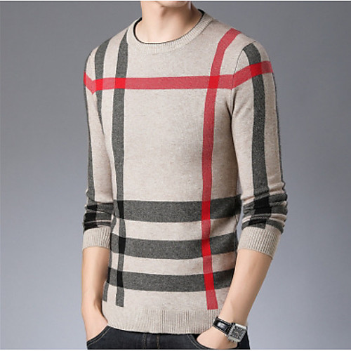 

Men's Color Block Long Sleeve Pullover Sweater Jumper, Round Neck Khaki / Black / Navy Blue US32 / UK32 / EU40 / US34 / UK34 / EU42 / US36 / UK36 / EU44