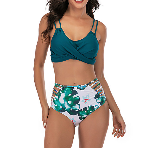 

Women's Basic Wine Light Blue Yellow Triangle Cheeky High Waist Bikini Swimwear Swimsuit - Geometric Color Block Print S M L Wine