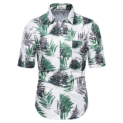 

Men's Daily Holiday Boho / Tropical Shirt - Striped / Geometric / Scenery Tropical Leaf, Print Green