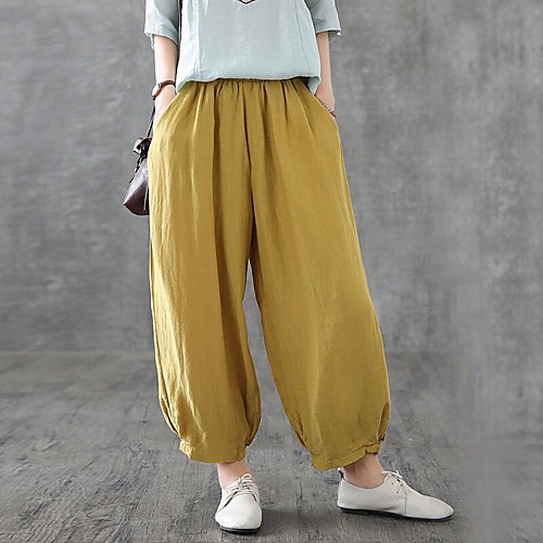 

Women's Basic / Boho Harem Pants - Solid Colored Tropical Leaf / Lion / Lemon, Patchwork Yellow Red Camel S M L