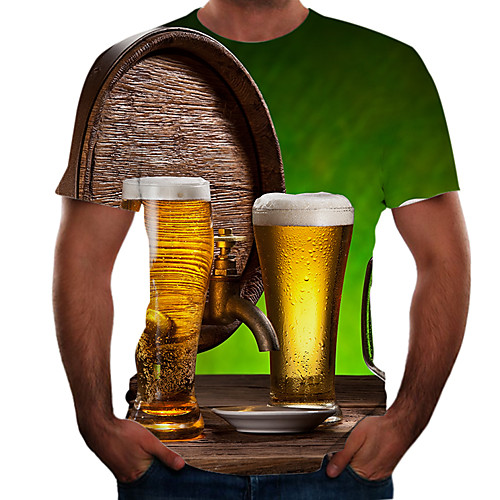 

Men's Going out Weekend Basic T-shirt - Color Block / 3D / Beer Rainbow