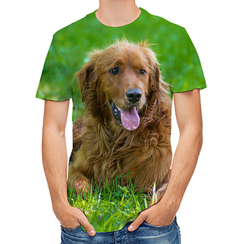 

Men's Daily Club Rock / Street chic T-shirt - Color Block / 3D / Animal Dog / Fantastic Beasts, Print Green