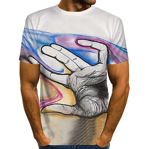 

Men's Daily Holiday Street chic / Exaggerated T-shirt - Color Block / 3D / Abstract Print White