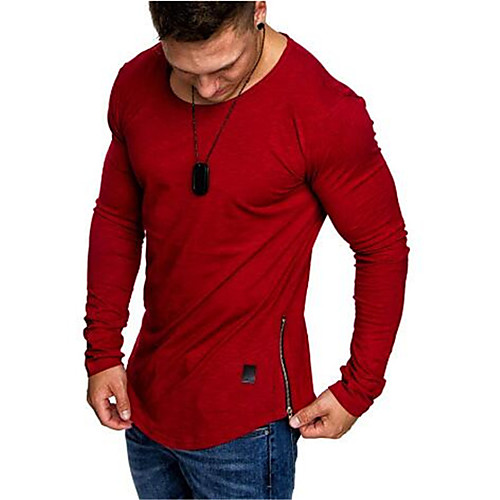 

Men's Solid Colored T-shirt Daily Weekend Round Neck White / Black / Red / Army Green / Gray / Long Sleeve