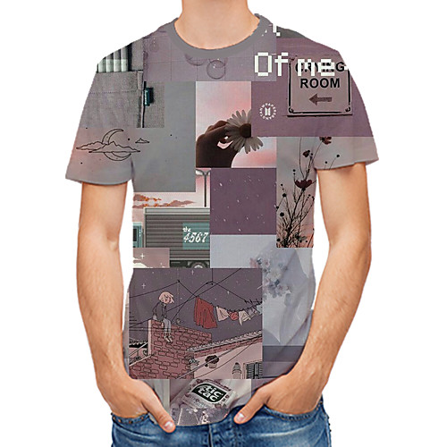 

Men's Daily Club Rock / Street chic T-shirt - Floral / 3D / Letter Print Gray