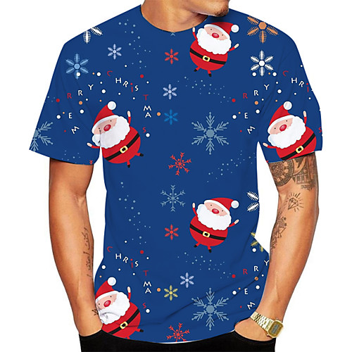 

Men's Daily Going out Basic T-shirt - Polka Dot / 3D / Letter Santa Claus / Snowman, Print Royal Blue