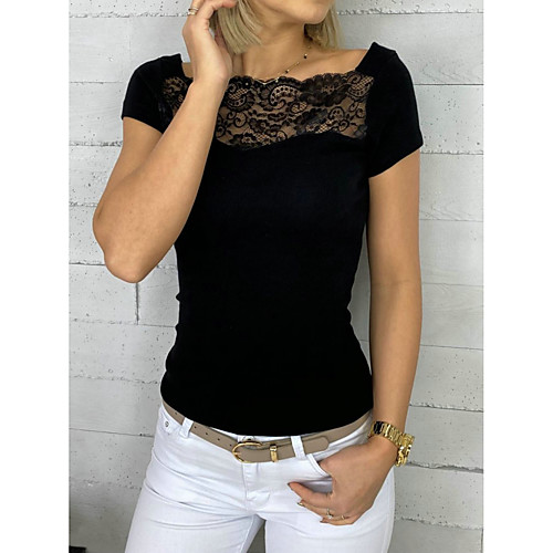 

Women's Daily Basic Blouse - Solid Colored Lace Black