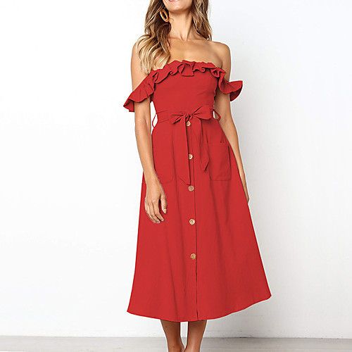 

Women's Blushing Pink Red Dress Casual Street chic Daily Going out A Line Sheath Swing Solid Color Backless Ruffle Patchwork S M