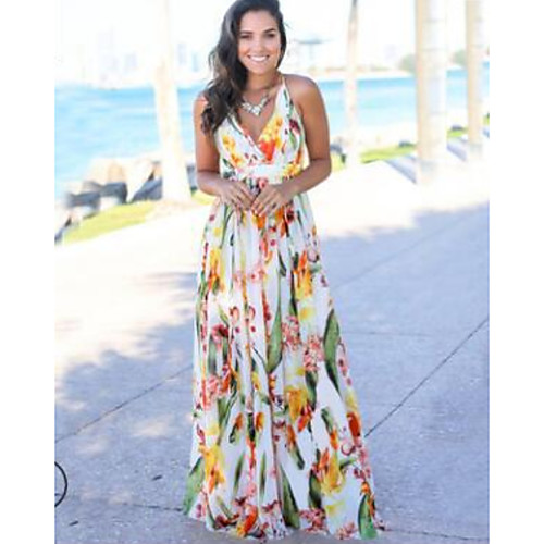

Women's Yellow Red Dress Swing Print S M