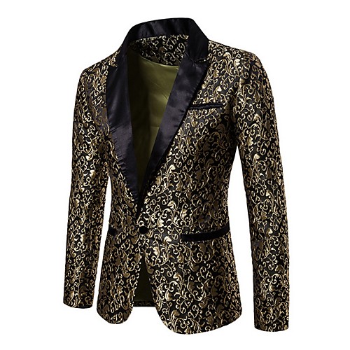 

Men's Blazer Notch Lapel Polyester Gold