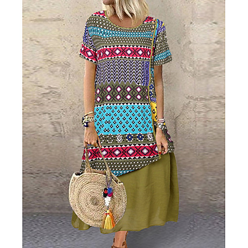 

Women's Blushing Pink Green Dress Elegant Shift Print L XL