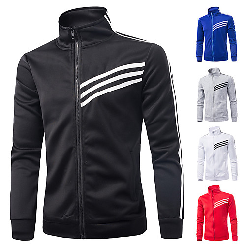 

Men's Full Zip Cotton Track Jacket Running Jacket Winter Stand Running Active Training Fitness Thermal / Warm Breathable Soft Sportswear Stripes Jacket Top Long Sleeve Activewear Micro-elastic