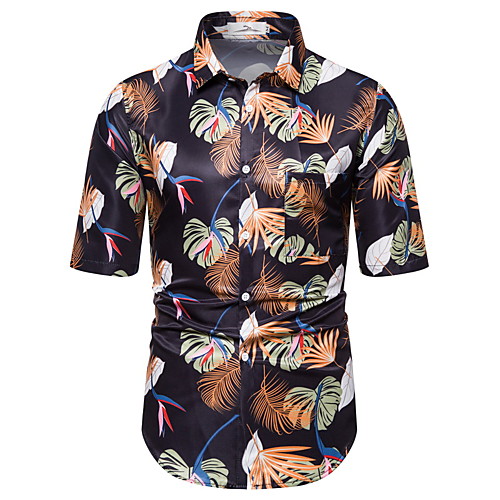 

Men's Geometric Scenery Print Slim Shirt Basic Holiday Classic Collar Black / Short Sleeve