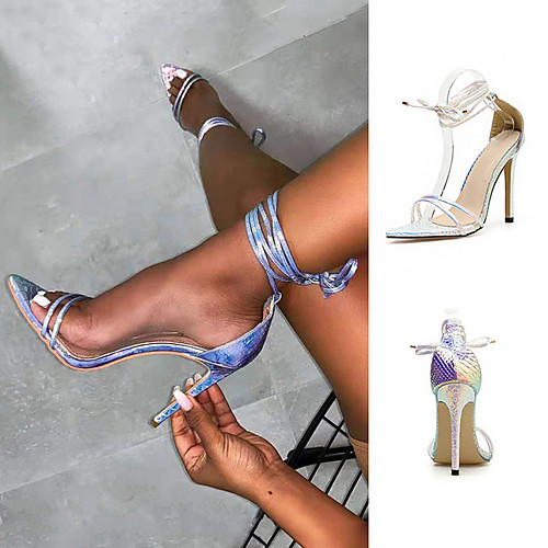 

Women's Sandals Stiletto Heel Open Toe PU Summer Silver