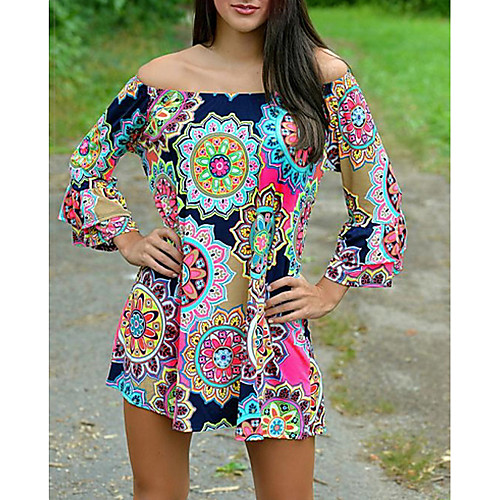 

Women's Blue Dress Shift Print S M
