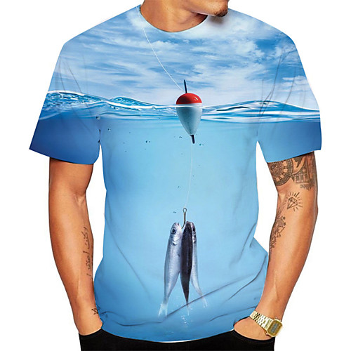 

Men's Daily Going out Basic T-shirt - 3D / Scenery / Animal Print Light Blue