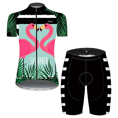 

21Grams Women's Short Sleeve Cycling Jersey with Shorts PinkGreen Flamingo Floral Botanical Bike Breathable Quick Dry Sports Flamingo Mountain Bike MTB Road Bike Cycling Clothing Apparel