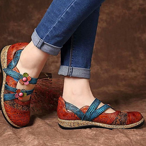 

Women's Loafers & Slip-Ons Flat Heel Round Toe PU Spring & Summer Red / Khaki / Blue