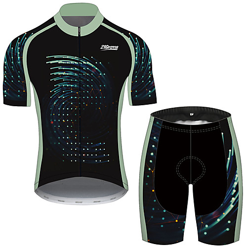 

21Grams Men's Short Sleeve Cycling Jersey with Shorts Black / Green Polka Dot Geometic Bike Clothing Suit UV Resistant Breathable Quick Dry Sweat-wicking Sports Polka Dot Mountain Bike MTB Road Bike