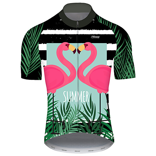 

21Grams Men's Short Sleeve Cycling Jersey PinkGreen Flamingo Floral Botanical Bike Jersey Top Mountain Bike MTB Road Bike Cycling UV Resistant Breathable Quick Dry Sports Clothing Apparel / Stretchy