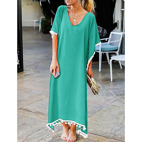 

Women's Red Green Dress Loose Color Block S M