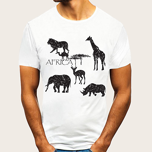 

Men's Geometric Graphic Black & White T-shirt - Cotton Rock Punk & Gothic Going out Club Round Neck White / Black / Short Sleeve / Animal