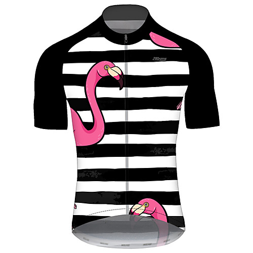

21Grams Men's Short Sleeve Cycling Jersey Black / White Stripes Flamingo Bike Jersey Top Mountain Bike MTB Road Bike Cycling UV Resistant Breathable Quick Dry Sports Clothing Apparel / Stretchy