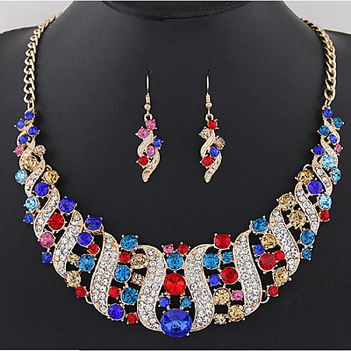 

Women's Citrine Drop Earrings Collar Necklace Rainbow Ladies Stylish Luxury Classic Elegant Bridal Rhinestone Earrings Jewelry Purple / Red / Champagne For Wedding Party