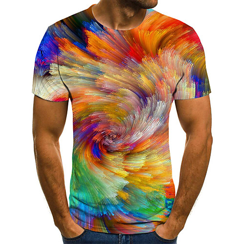 

Men's Daily Going out Street chic / Exaggerated T-shirt - Geometric / 3D / Graphic Pleated / Print Rainbow