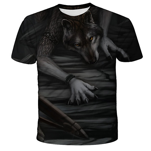 

Men's Daily Holiday Street chic / Exaggerated T-shirt - 3D / Tie Dye / Animal Wolf, Print Black