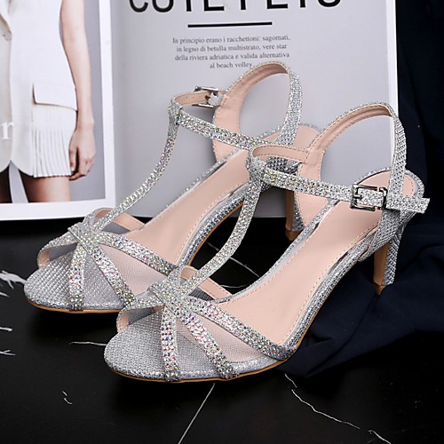 

Women's Sandals Stiletto Heel Open Toe PU Summer Silver