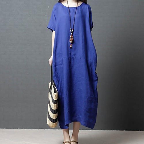 

Women's Purple Red Dress Loose Solid Color M L