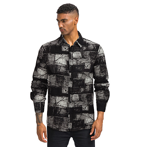 

Men's Daily Going out Basic Shirt - Color Block / 3D / Tie Dye Print Black