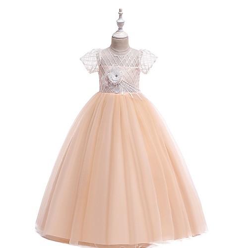 

Ball Gown Round Floor Length Cotton Junior Bridesmaid Dress with Bow(s) / Appliques