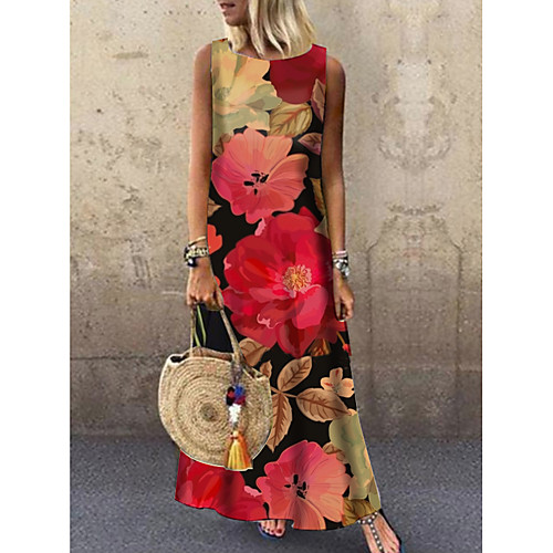 

Women's Red Dress Loose Floral M L