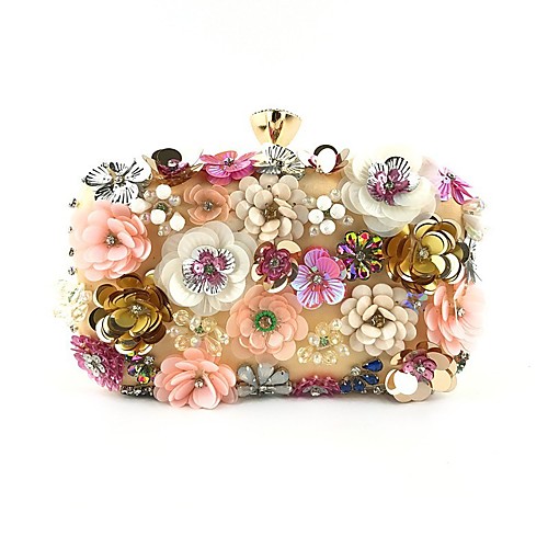 

Women's Embossed Polyester Top Handle Bag Floral Print Gold