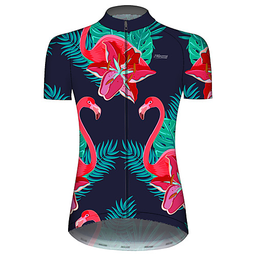 

21Grams Women's Short Sleeve Cycling Jersey BluePink Flamingo Animal Floral Botanical Bike Jersey Top Mountain Bike MTB Road Bike Cycling UV Resistant Breathable Quick Dry Sports Clothing Apparel