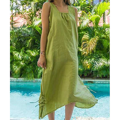 

Women's Plus Size Asymmetrical Shift Dress - Sleeveless Solid Color Ruched Spring & Summer Square Neck Basic Holiday Red Yellow Royal Blue Light Green S M XL XXL XXXL XXXXL XXXXXL XXXXXXL