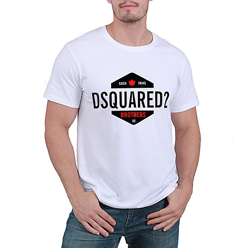 

Men's Daily Sports Business / Basic T-shirt - Solid Colored / Letter Black & White, Print White