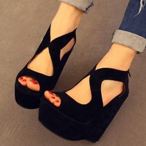 

Women's Sandals Wedge Heel Open Toe Suede Summer Black