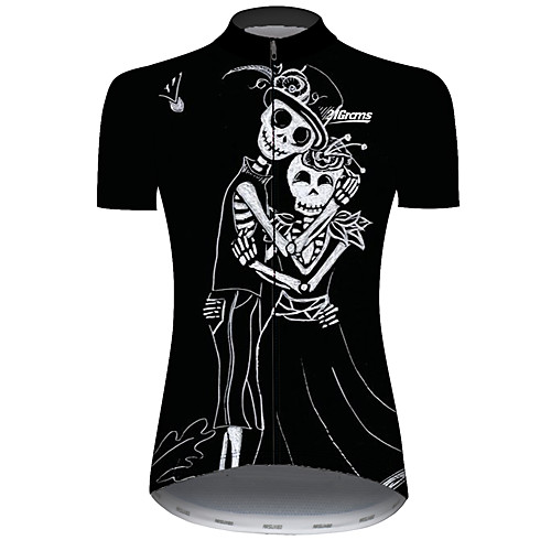 

21Grams Women's Short Sleeve Cycling Jersey Black / White Skull Bike Jersey Top Mountain Bike MTB Road Bike Cycling UV Resistant Breathable Quick Dry Sports Clothing Apparel / Stretchy