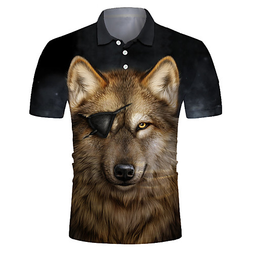 

Men's Club Weekend Rock / Exaggerated Polo - Color Block / 3D / Animal Wolf, Print Brown