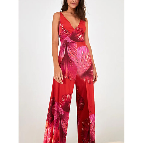 

Women's Red Jumpsuit Onesie, Floral M L XL