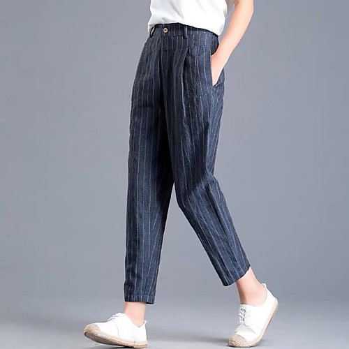 

Women's Basic / Street chic Harem Pants - Patterned / Geometric Pattern Owl / Orangutan / Dragon, Stripe Blue White S M L