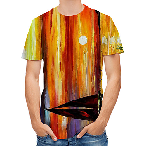 

Men's Daily Club Rock / Street chic T-shirt - Striped / Color Block / 3D Print Yellow