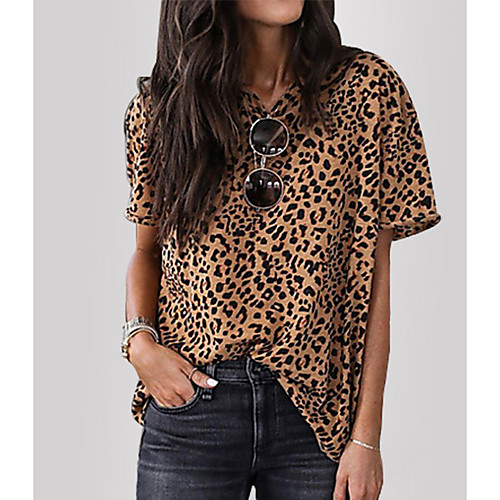 

Women's Daily T-shirt - Leopard Print Khaki
