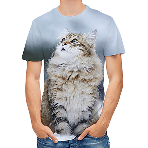 

Men's Daily Club Rock / Street chic T-shirt - Color Block / 3D / Animal Cat / Fantastic Beasts, Print Light gray